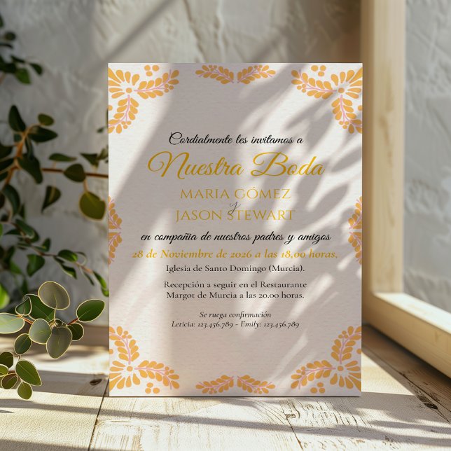 Talavera Yellow Floral Minimalist Spanish Wedding Invitation (Talavera Yellow Floral Minimalist Spanish Wedding Invitation)