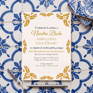 Talavera Yellow Floral Minimalist Spanish Wedding Invitation