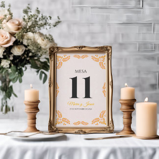 Talavera Yellow Floral Minimalist Spanish Wedding Table Number