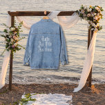 Tale as old as time fairytale vintage wedding denim jacket<br><div class="desc">If you’re looking for a unique and stylish way to add some personality to your wedding day outfit, then this denim jacket with its fairytale typography is perfect for you! It has a vintage feel and features the phrase “Tale as old as time” written in a classic font with white...</div>