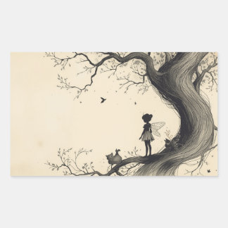  Tale–Themed Black and White Painting Images Rectangular Sticker