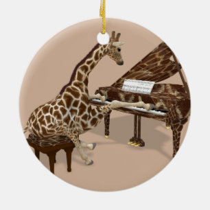 Talented Giraffe Plays Grand Piano Ceramic Tree Decoration