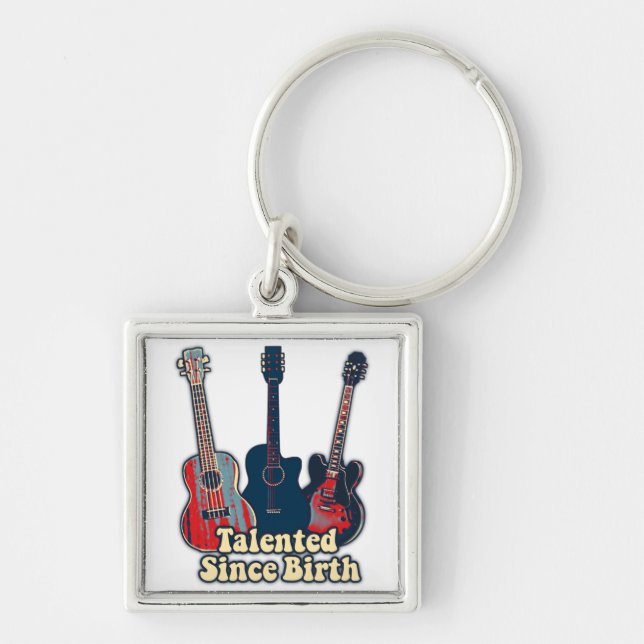 Talented since birth. retro colourful guitars key ring (Front)