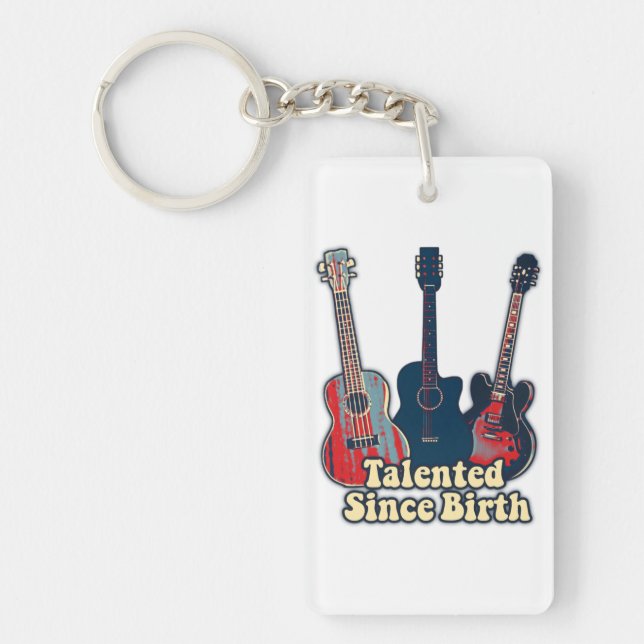 Talented since birth. retro colourful guitars key ring (Front)