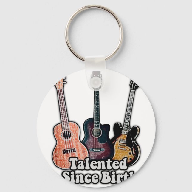 Talented since birth. vintage colourful guitar key ring (Front)