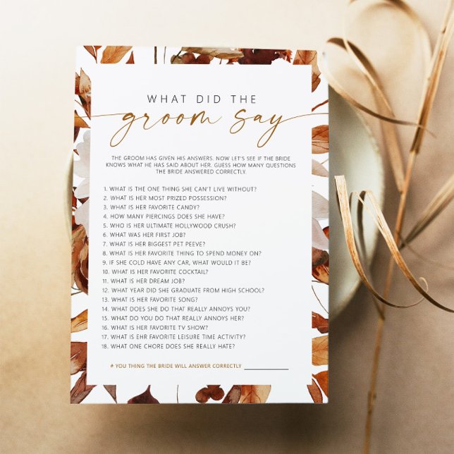 TALIA Boho Fall Floral What Did the Groom Say Game Invitation (Creator Uploaded)