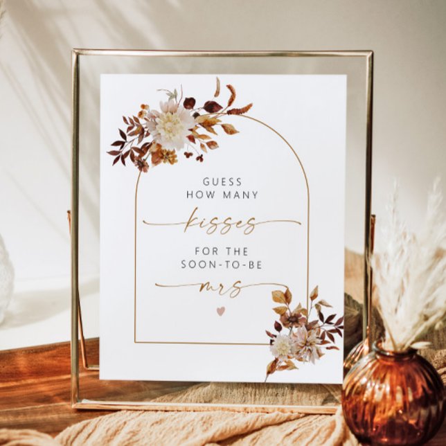 TALIA Boho Fall How Many Kisses Bridal Shower Poster (Creator Uploaded)