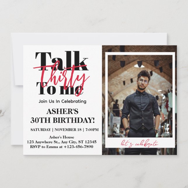Talk 30 To Me 30th Birthday Party Photo Invitation (Front)