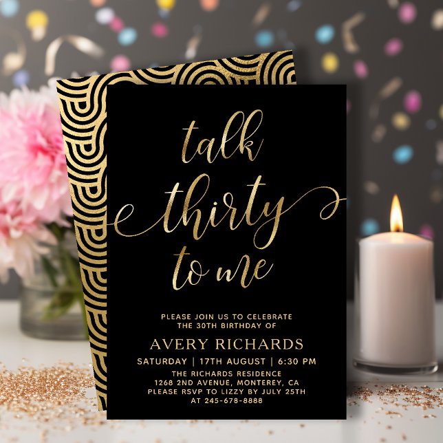 Talk 30 To Me Gold Script 30th Birthday  Invitation (Creator Uploaded)