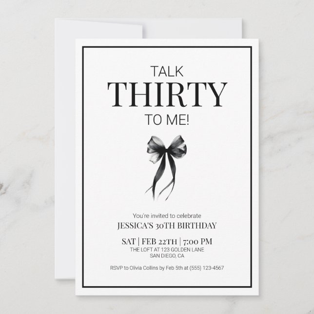 Talk 30 to Me Thirty Black Modern Birthday Party Invitation (Front)