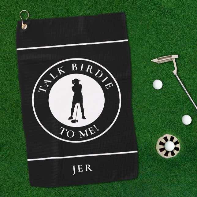Talk Birdie To Me Funny Golfer Silhouette Black  Golf Towel (Creator Uploaded)
