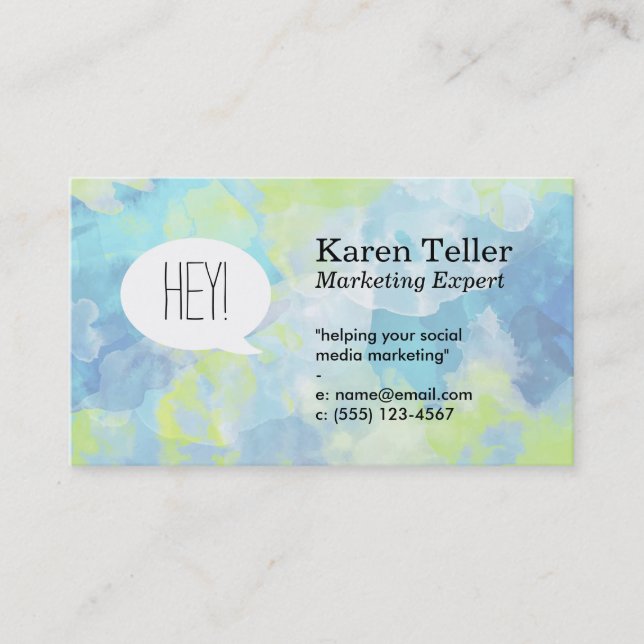 Talk Bubble | Blue Green Paints Background Business Card (Front)