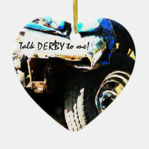 Talk DERBY to Me! Crashed & Smashed Derby Car Ceramic Tree Decoration