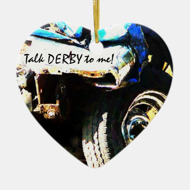 Talk DERBY to Me! Crashed & Smashed Derby Car Ceramic Tree Decoration (Front)