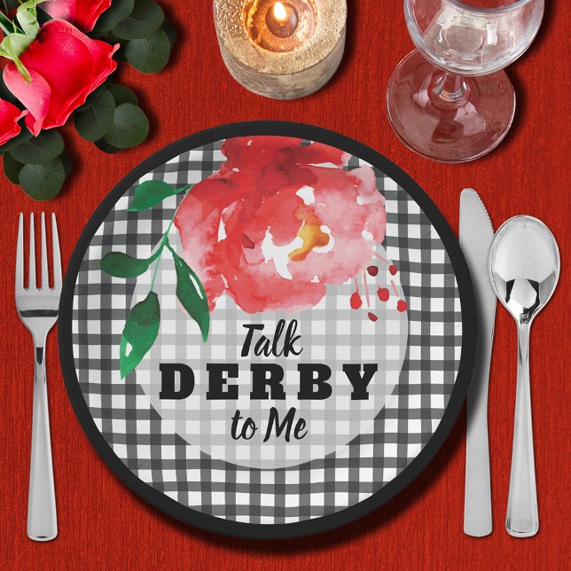 Talk Derby to Me Rose on Gingham Paper Plate (Talk Derby to Me Rose on Black and White Gingham Paper Plates)