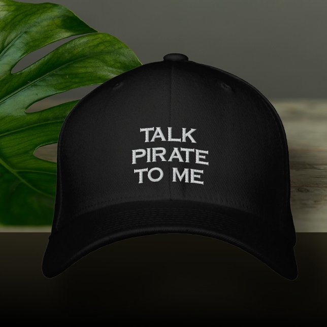 Talk Pirate To Me Black Funny Mens Embroidered Hat (Creator Uploaded)