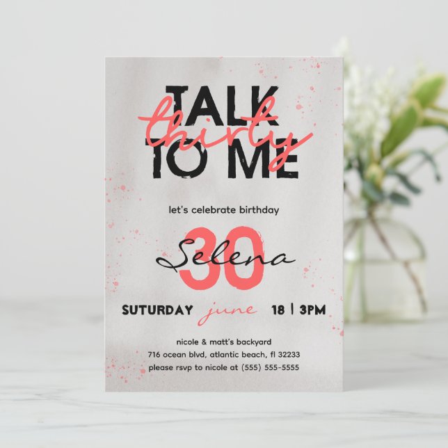 Talk Thirty To Me 30th Birthday Invitation Card (Standing Front)
