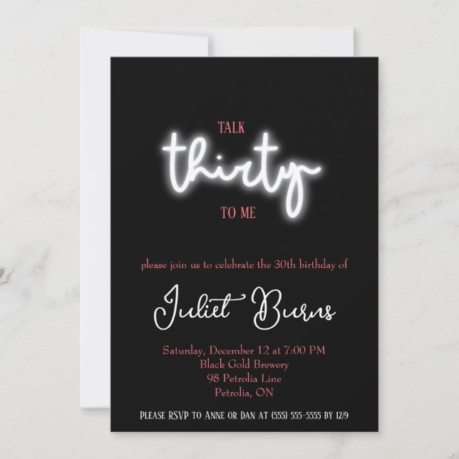 Talk Thirty To Me, 30th Birthday Party Invitation (Front)