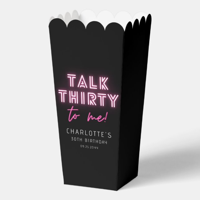 Talk THIRTY To Me 30th Birthday Party Neon Pink Favour Box (Front)