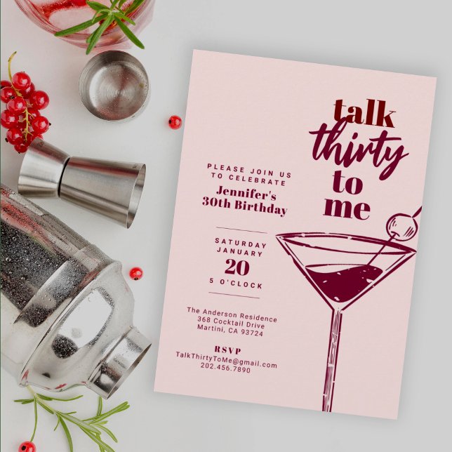Talk Thirty To Me 30th Birthday Pink Cocktail Invitation (Creator Uploaded)