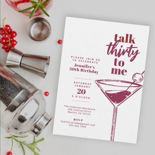 Talk Thirty To Me 30th Cocktail Birthday White Invitation (Creator Uploaded)
