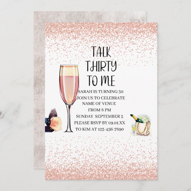 Talk Thirty To Me, Birthday, Champagne, Pink Invitation (Front/Back)