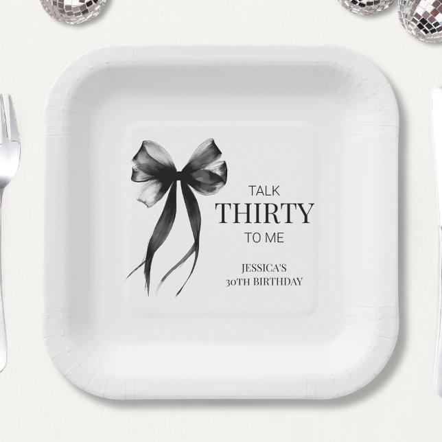 Talk Thirty to Me Black Chic 30th Birthday Party Paper Plate (Talk Thirty to Me Black Chic 30th Birthday Party Paper Plates)
