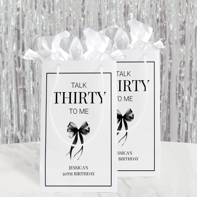 Talk Thirty to Me Black Simple 30th Birthday Party Small Gift Bag (Talk Thirty to Me Black Simple 30th Birthday Party Small Gift Bag)