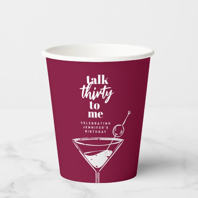 Talk Thirty To Me Burgundy Cocktail Birthday Party Paper Cups (Front)