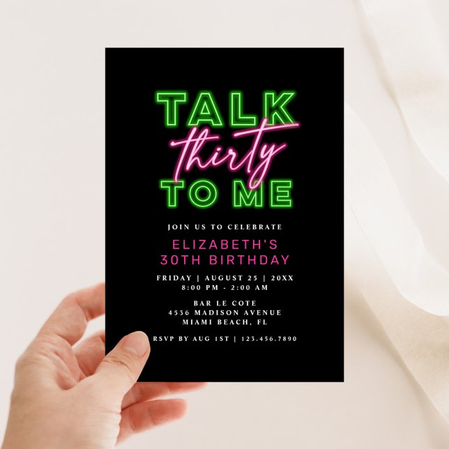Talk Thirty To Me Dirty 30 Neon Green & Pink Bday Invitation (Creator Uploaded)