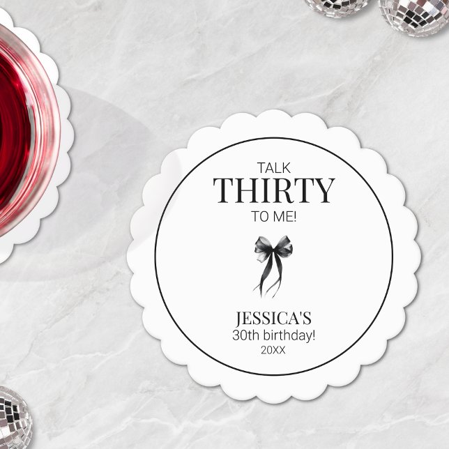 Talk Thirty to Me Elegant Bow Simple 30th Birthday Paper Coaster (Talk Thirty to Me Elegant Bow Simple 30th Birthday Paper Coaster)