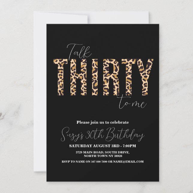 Talk Thirty to Me Leopard Chic Womens Birthday Invitation (Front)