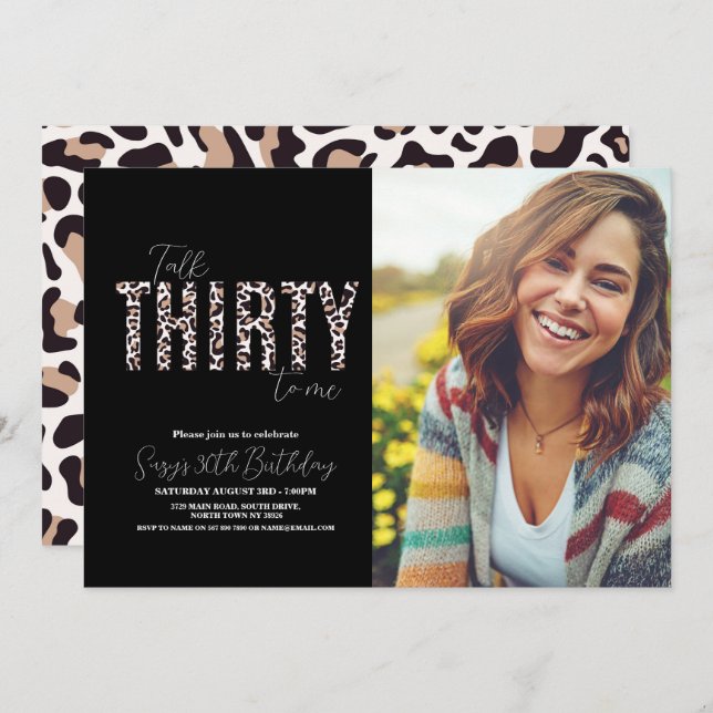 Talk Thirty to Me Leopard Photo Womens Birthday Invitation (Front/Back)
