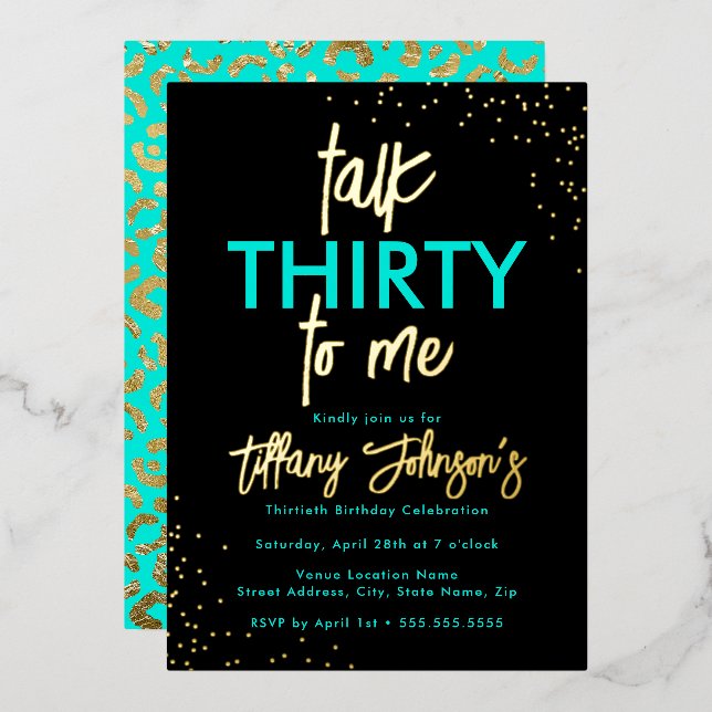 Talk Thirty To Me Leopard Teal Gold 30th Birthday  (Front/Back)