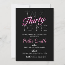 Talk thirty to me neon 30th birthday invitation