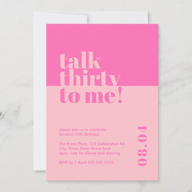 Talk Thirty to me Pink 30th Birthday Invitation (Front)