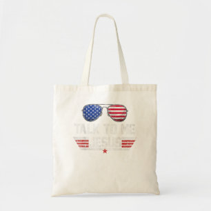 Talk To me Jesus Glasses US Flag America 4th of Ju Tote Bag