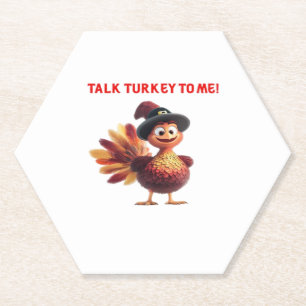 Talk Turkey To Me Funny Thanksgiving Design Classi Paper Coaster