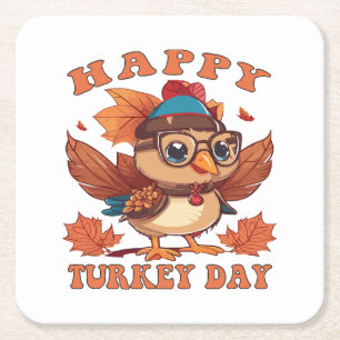 talk turkey to me Thanksgiving Square Paper Coaster