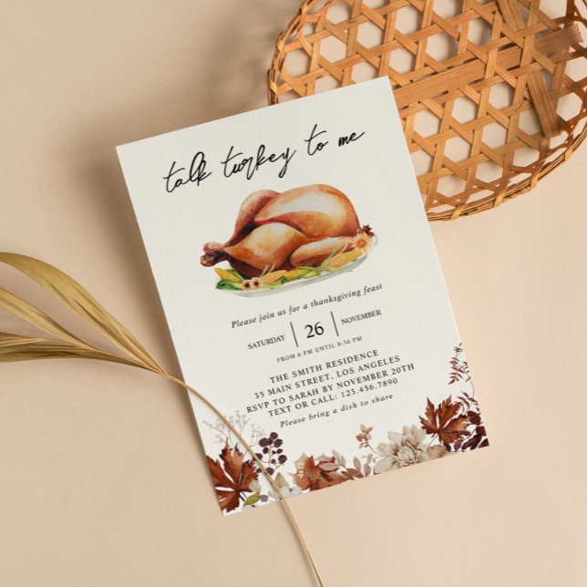 Talk Turkey To Me Watercolor Thanksgiving Dinner Invitation (Creator Uploaded)