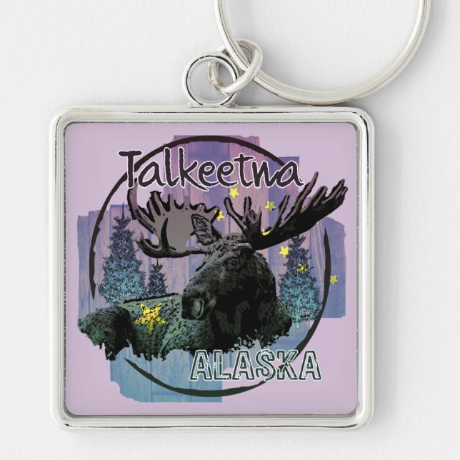 Talkeetna Alaska rustic moose keychain (Front)
