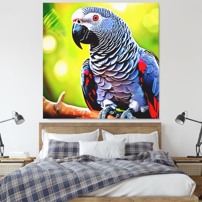 Talking African Grey Parrot Canvas Print (Insitu(Bedroom))