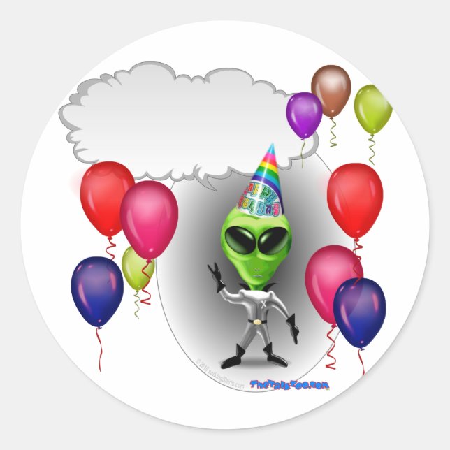 Talking Birthday Party Alien Classic Round Sticker (Front)