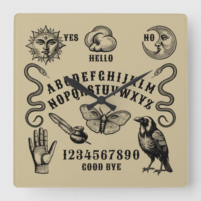 Talking Board Spirit Communication Square Wall Clock (Front)