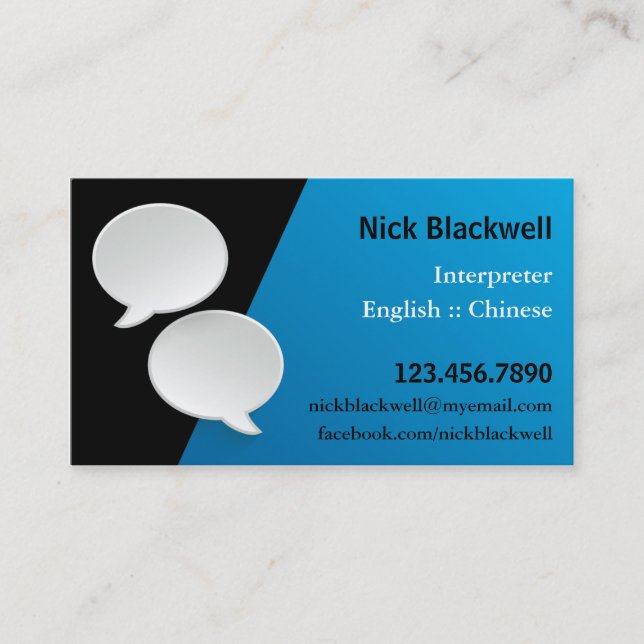 Talking Bubbles Interpreter Business Card (Front)