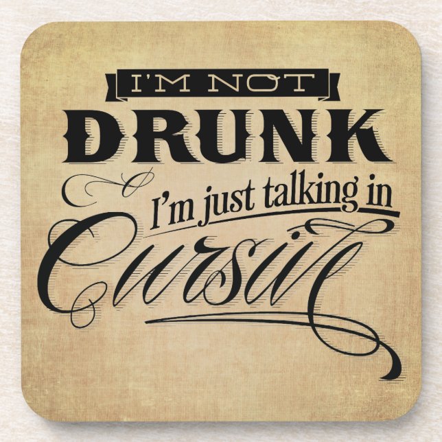 Talking In Cursive Cork Coaster (Front)