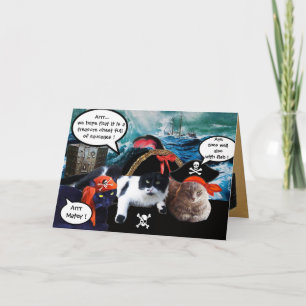 TALKING PIRATE CATS ,ANTIQUE PIRATES TREASURE MAPS CARD
