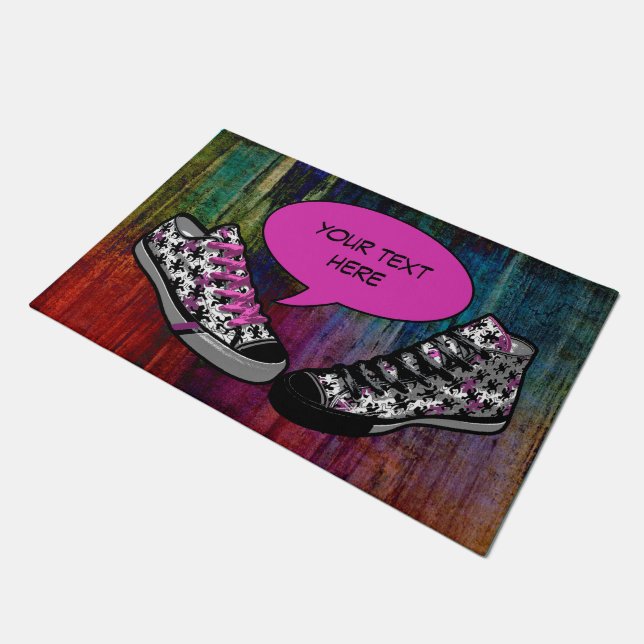 Talking shoes 2 + your own background & text doormat (Angled)