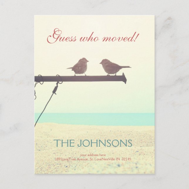 Talking Sparrows - Guess who moved! Announcement Postcard (Front)