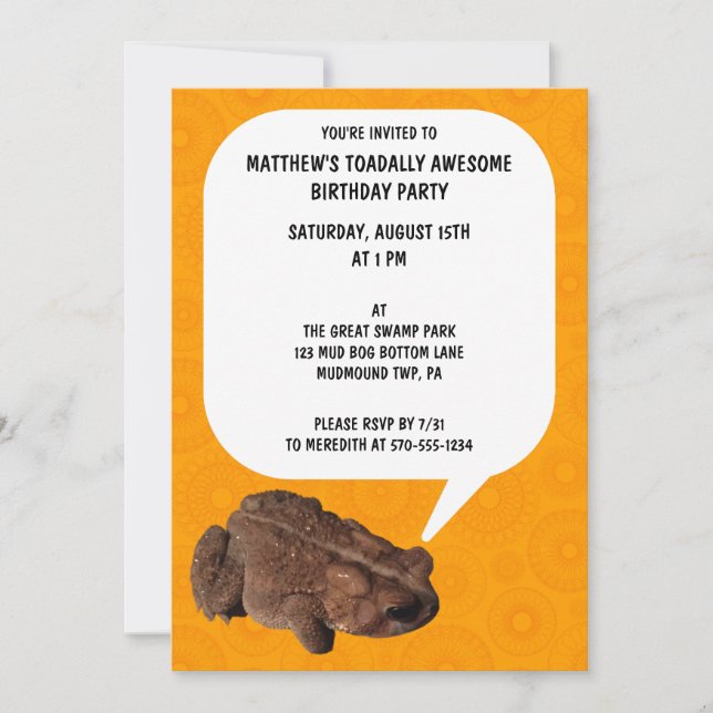 Talking Toad Toadally Awesome Birthday Party Invitation (Front)